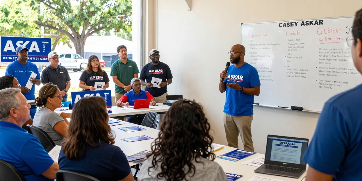 Casey Askar engaging with voters at a town hall meeting in Florida's 22nd District