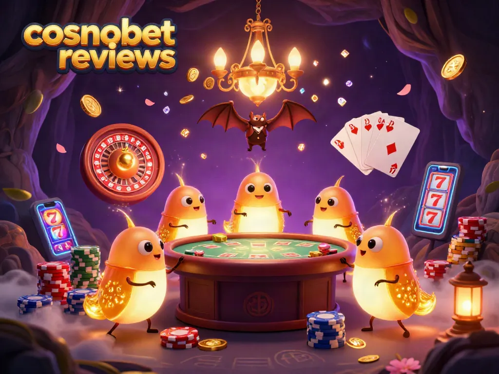 Spin to win at Cosmobet reviews with a vibrant casino scene showcasing colorful characters and gaming elements.
