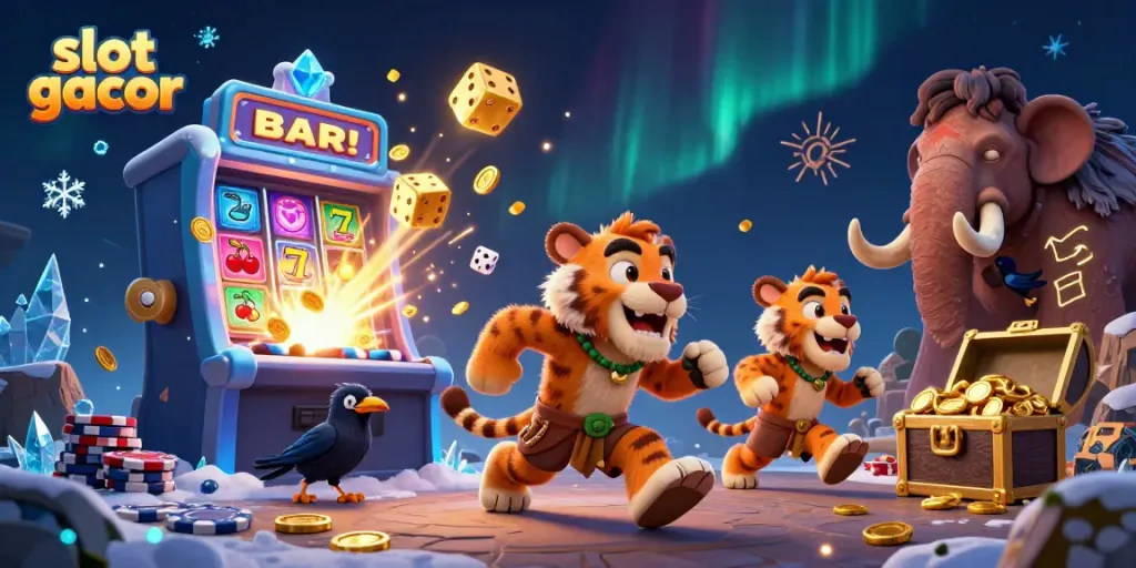 Experience thrilling slot gacor action with a vibrant 3D casino scene featuring iconic cartoon characters.