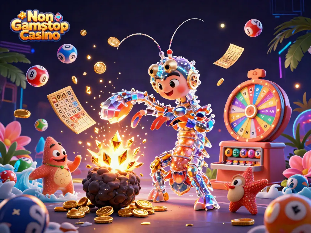 Experience the excitement of Non Gamstop Casino with a vibrant digital illustration filled with galactic themes.