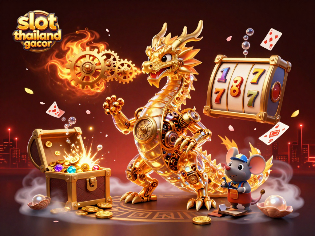 Play thrilling slot games with slot thailand gacor featuring a golden dragon, coins, and vibrant symbols.