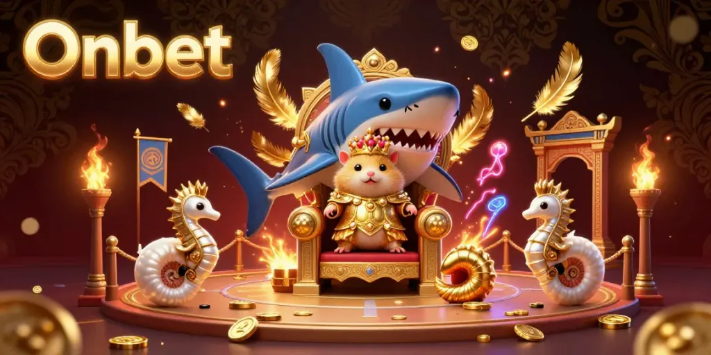 Engage in thrilling adventures with Onbet, illustrated by a golden hamster king and regal seahorse guards.