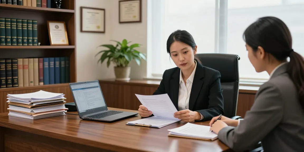 Engaging legal consultation scene in a warm office setting, showcasing an informative post on legal support.
