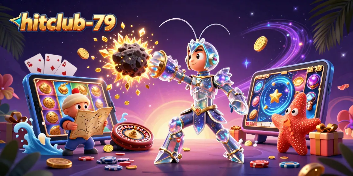 Join the excitement at hitclub-79 where a mantis shrimp hero battles asteroids for golden gems in a vibrant casino