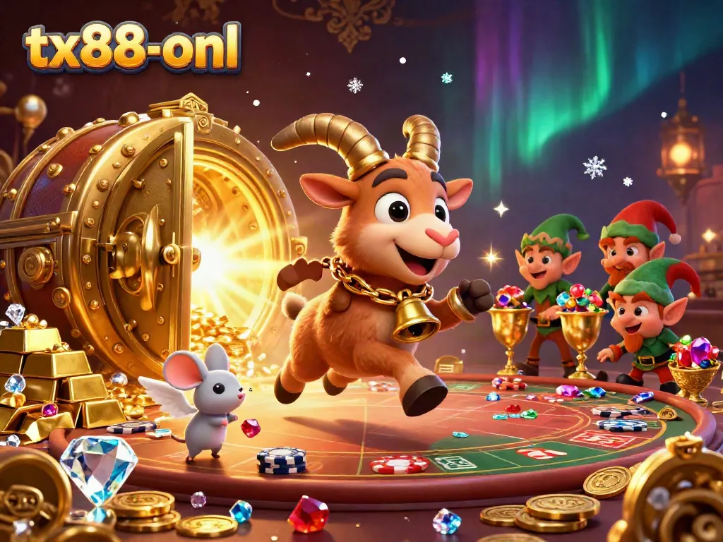 Experience the thrill at tx88-onl with gremlins stealing poker chips amidst golden treasures.
