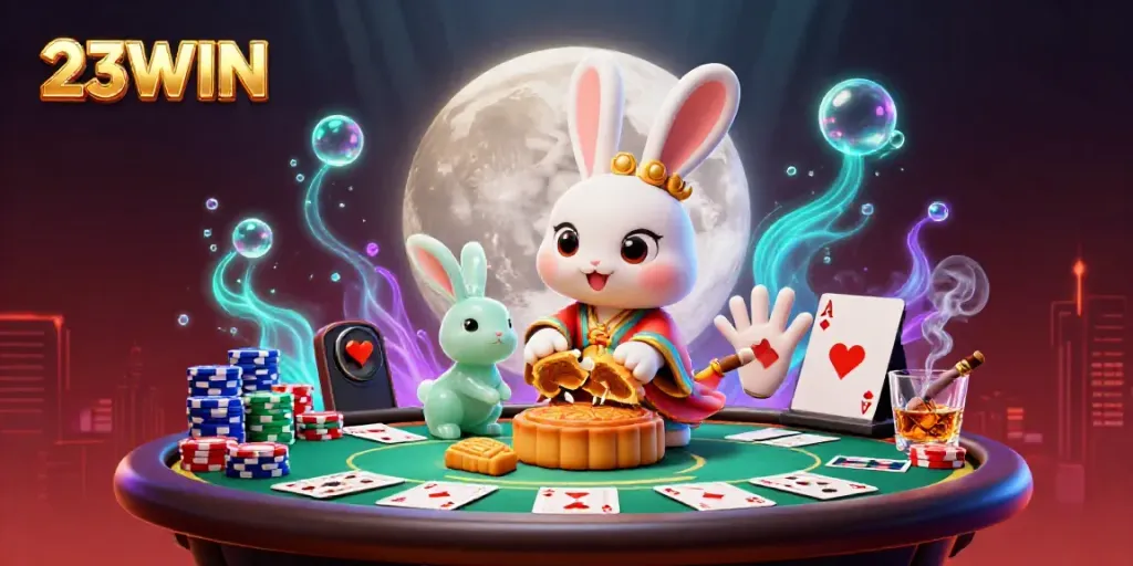 Experience excitement at 23WIN with iconic poker elements and vibrant casino visuals.