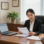 Engaging legal consultation scene in a warm office setting, showcasing an informative post on legal support.
